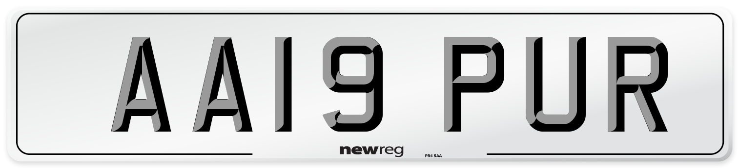 AA19 PUR Number Plate from New Reg